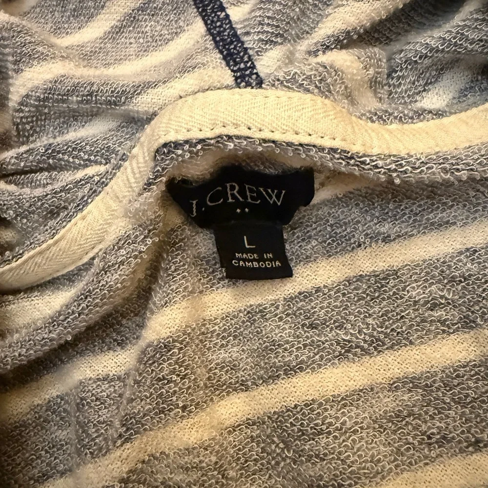 J Crew Blue and White Striped Henley Hooded Pullover Mens Large EUC